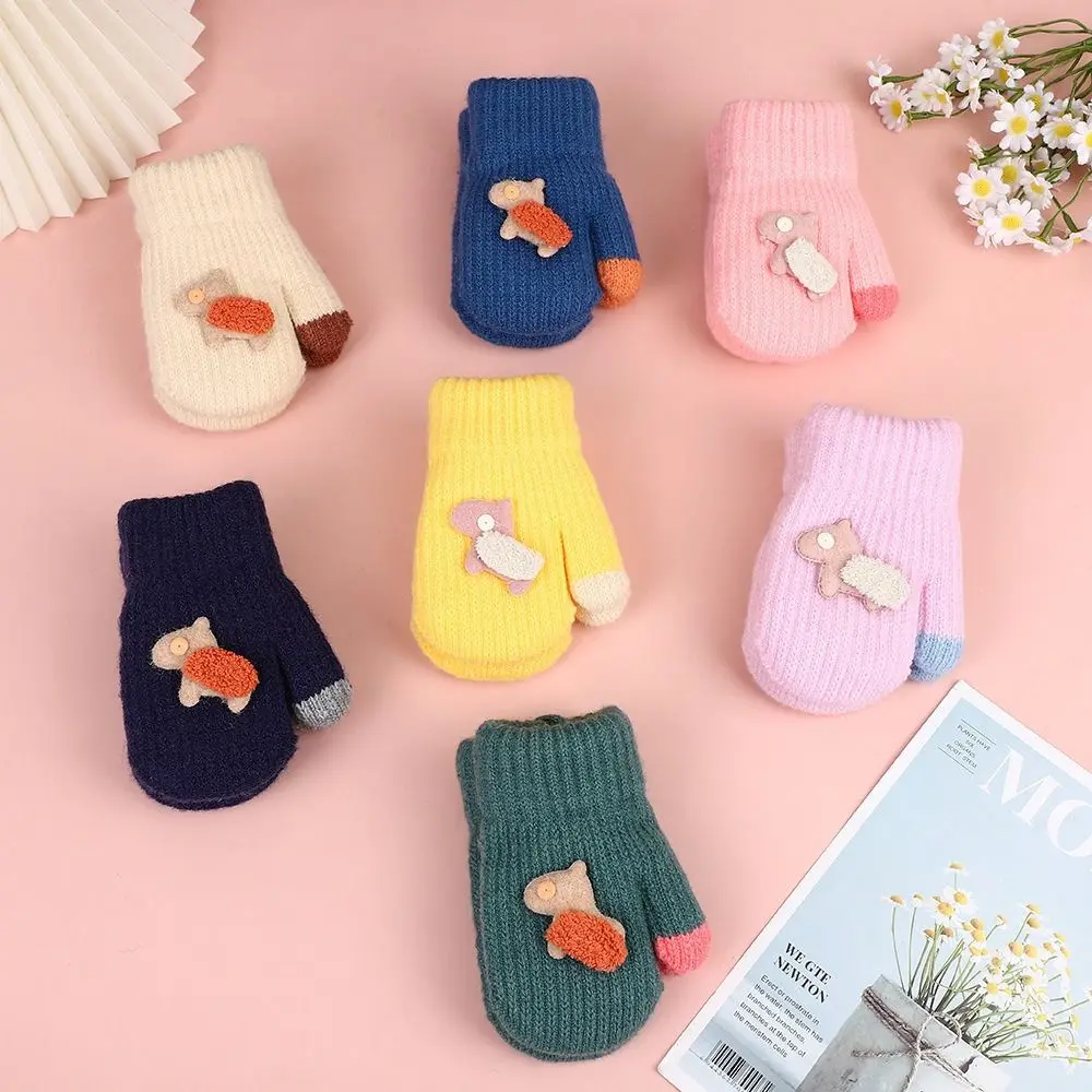 

Warm Cartoon Children Gloves Fleece Coldproof Kids Full Fingers Gloves Double Layer Knitted Mittens For 1-3 Years Old Kids