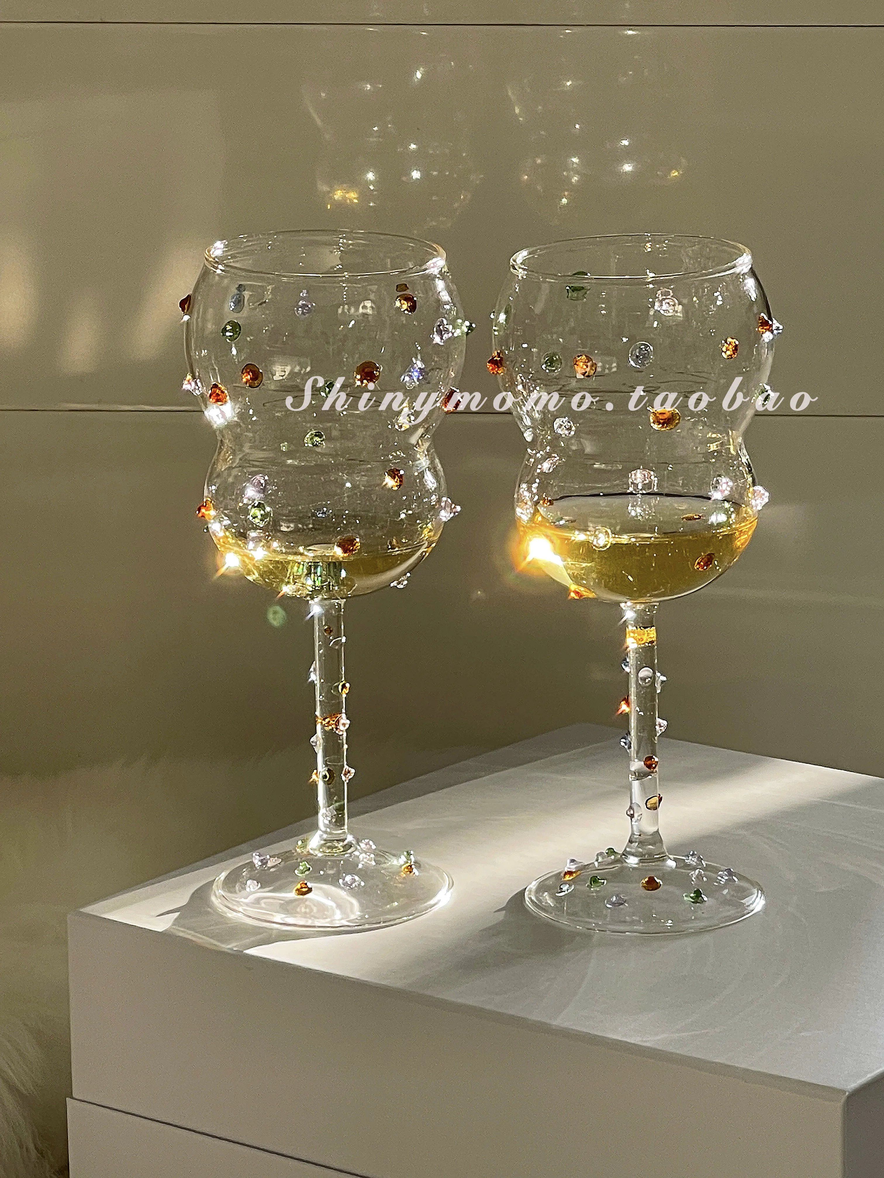 New Creative Art Goblet Color Gem Wine Glass Color Dot Glass Sugar Bean Cup Gift Box Champagne Wine Glass Decorative Glass Cups