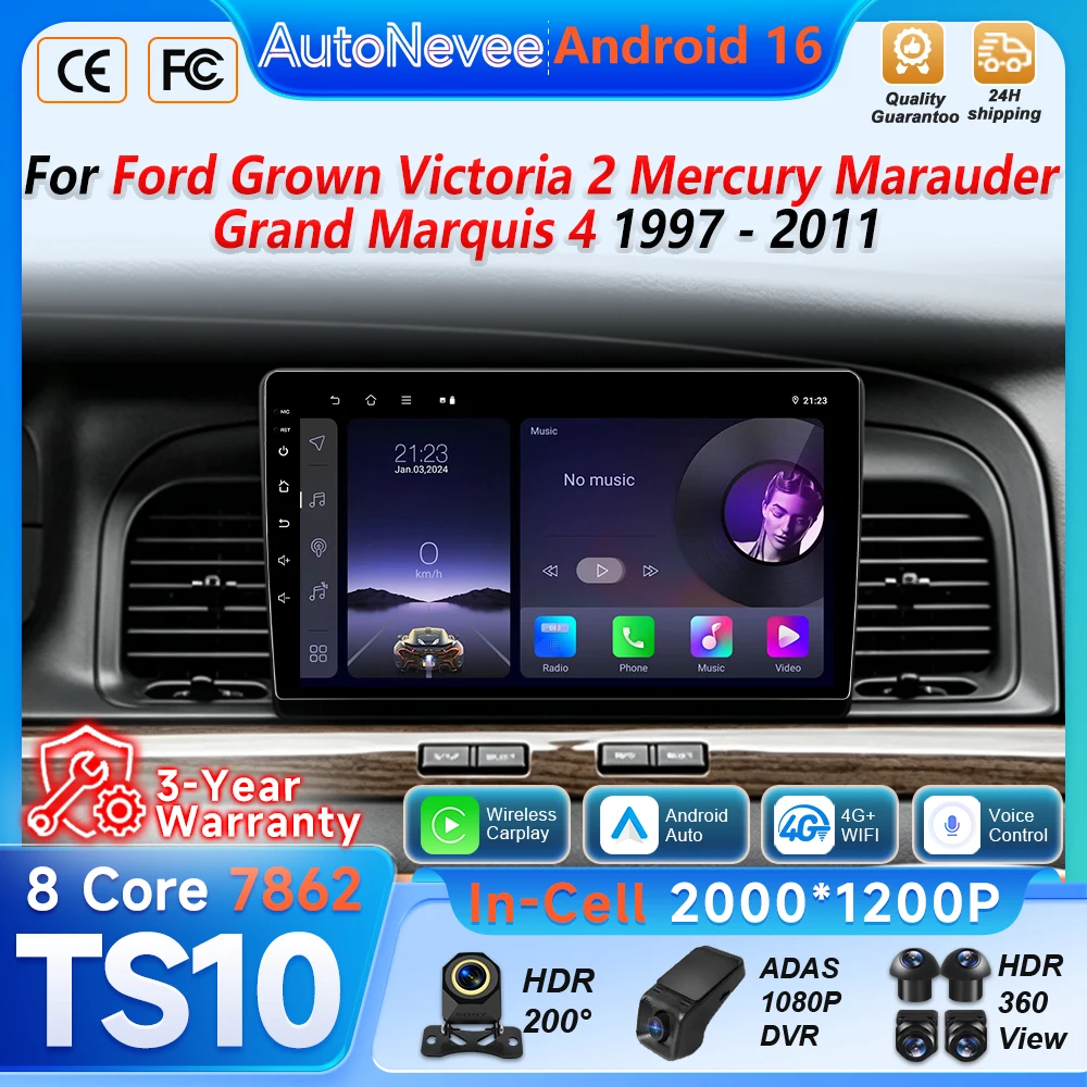 

Android Auto Car Radio For Ford Grown Victoria 2 For Mercury Marauder Grand Marquis 4 1997 - 2011 Multimedia Player 5G Wifi 2din