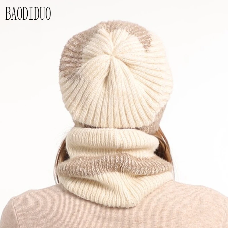Double-color jacquard hat for women in autumn and winter, thick and warm ear-protection knitted hat with fleece lining, two-piec