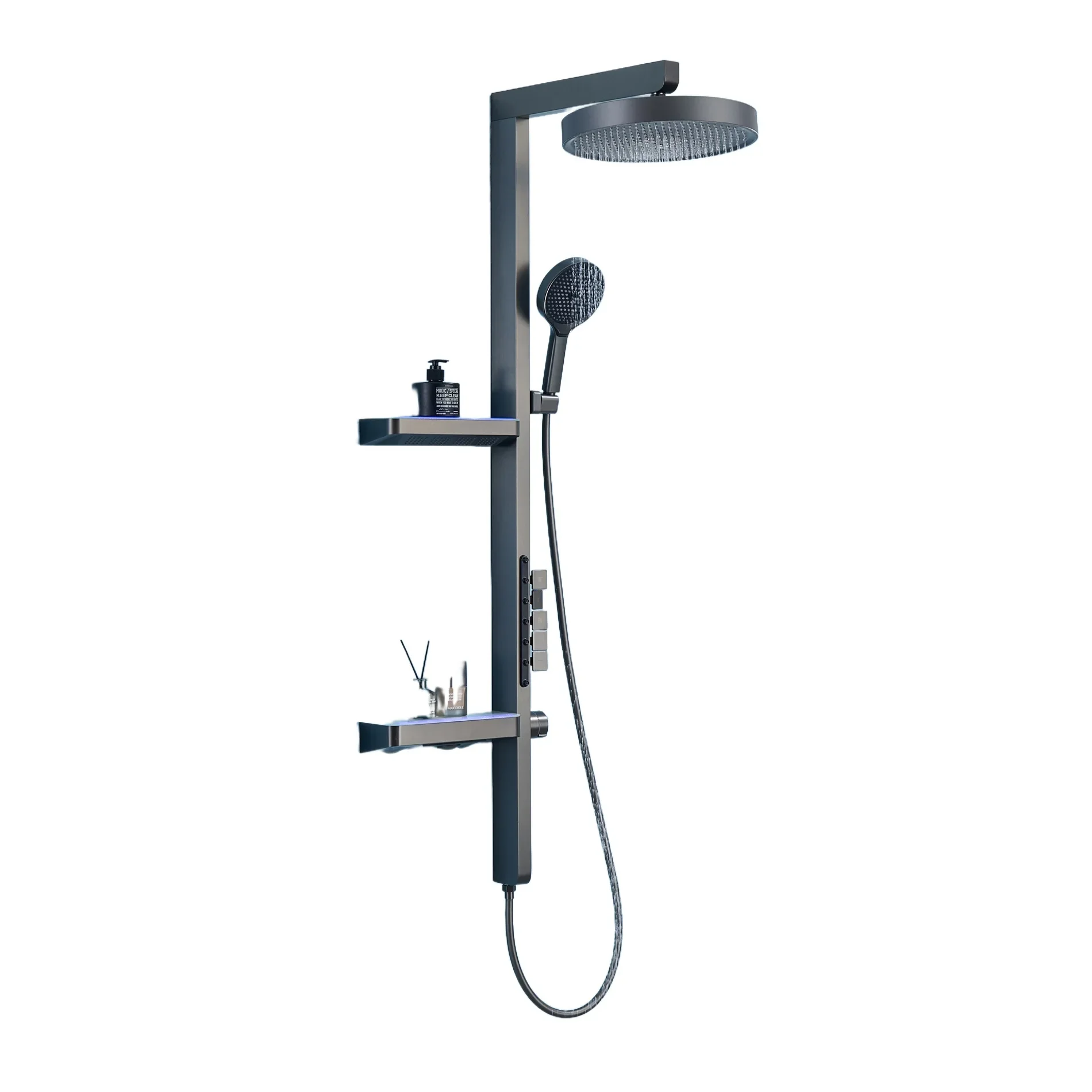 #Rain Shower Set, LED Digital Display, 3 Modes, Waterfall Shower Head, Body Jets, Home Bathroom Fixture, Chrome Finish