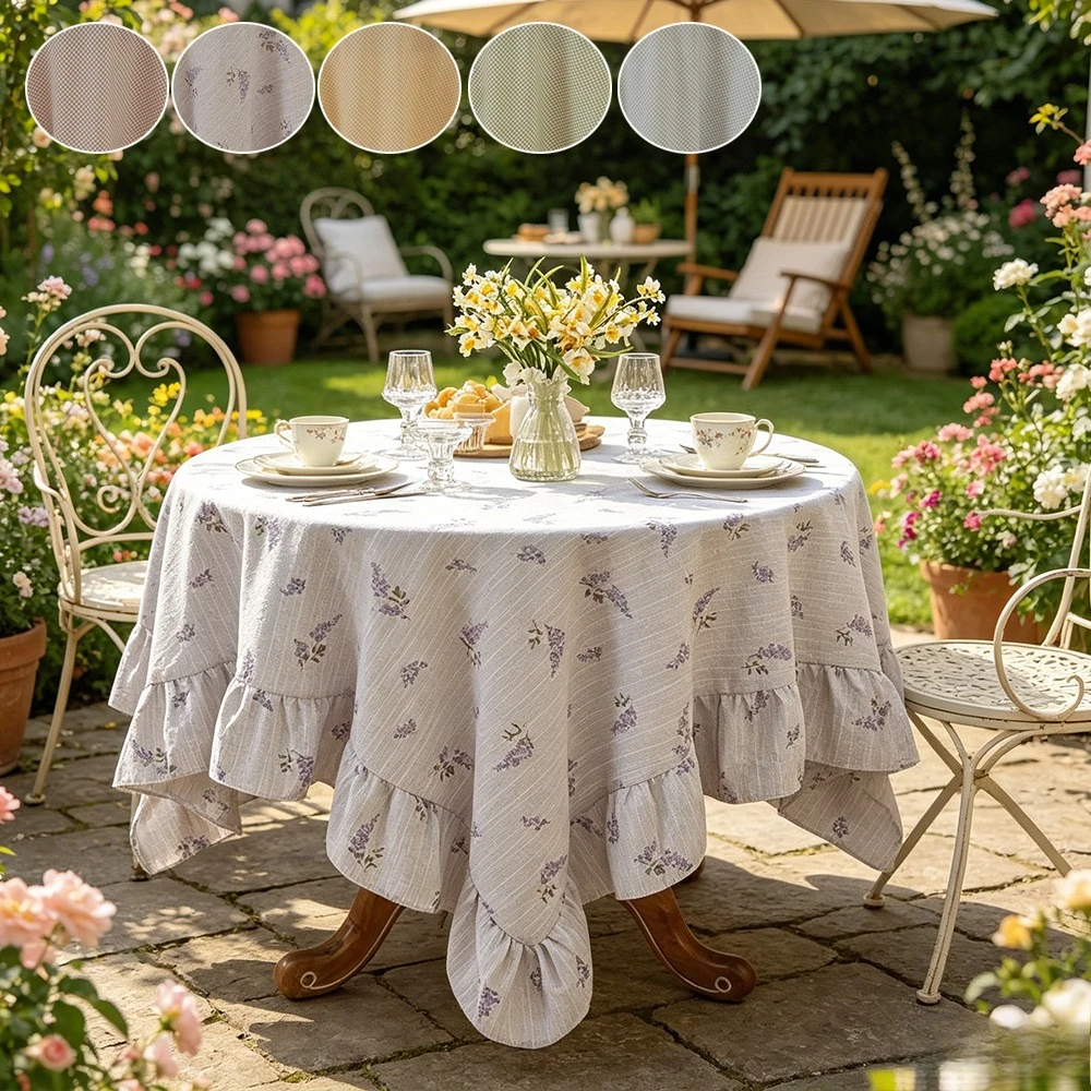 Lotus Leaf Edge Design Tablecloth Solid Color Rectangular for Picnic Party Wedding Home & Table Decor Restaurant,Outdoor,Living