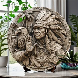 Aluminum Eagle & Native American Hunter Wall Art Sign - 3D Embossed Metal Decor for Home, Front Door, Living Room, Bathroom