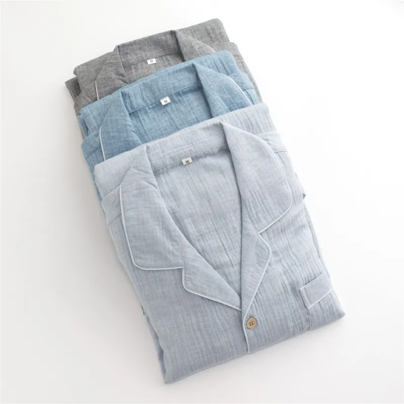 

Men's Spring and Summer 100% Cotton Crepe Pajamas Sets Two-piece Clothes Thin Large Size Loosen Sports Home Wear Suit Sleepwear