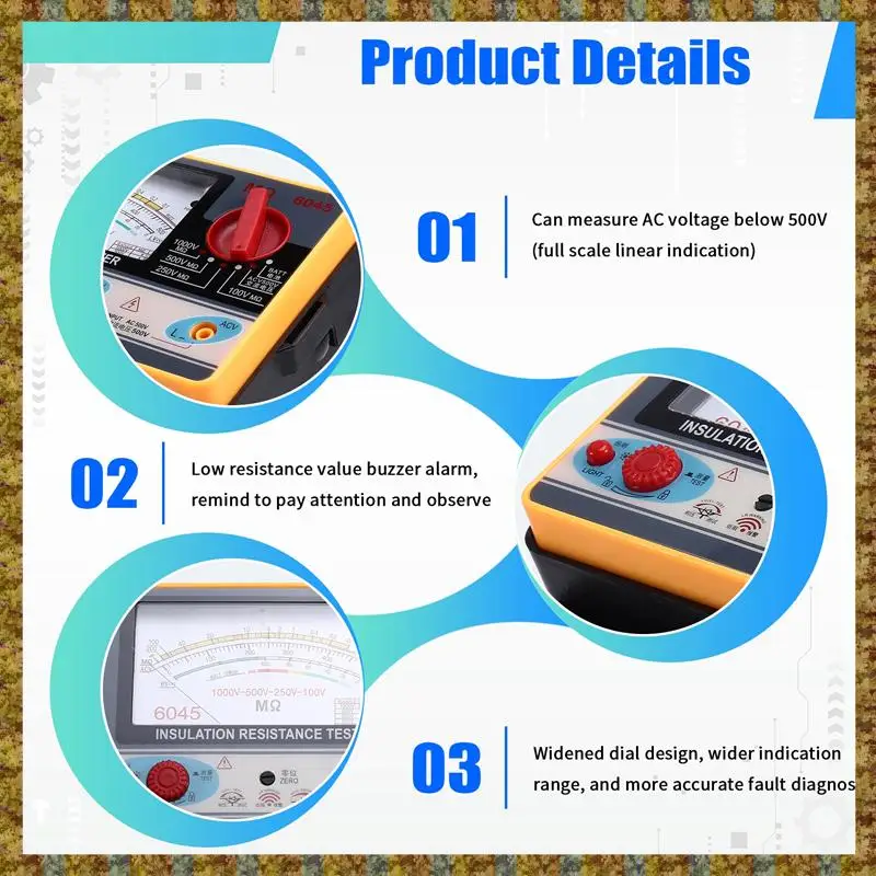 F-F TY6045 مقاومة العزل مقياس المقاومة الرقمي يده تستر ميغاميتر 0-2000MΩ 100 فولت/250 فولت/500 فولت/1000 فولت دقة عالية