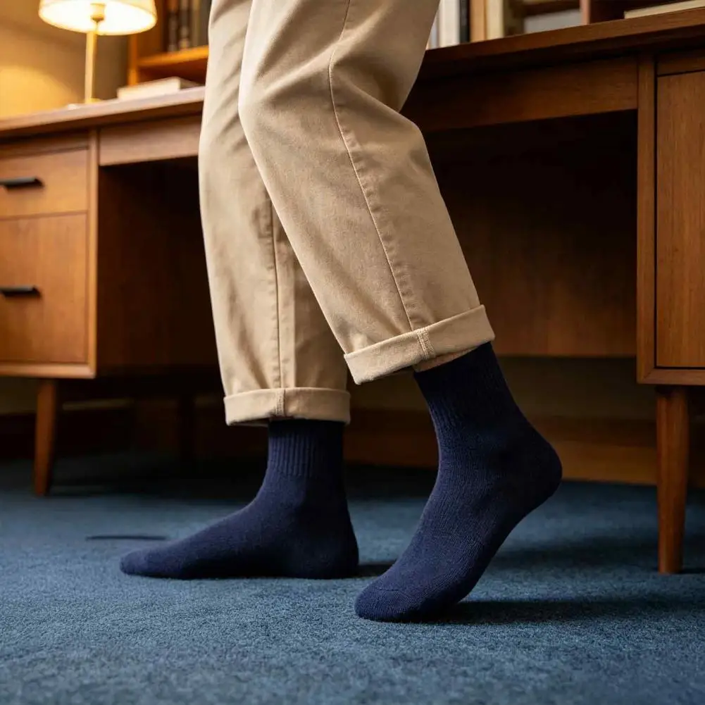 Non Slip Elastic Ribbed Socks Thickened Plush Thermal Fleece Socks for Men Soft Warm Mid-calf Crew Socks Elastic Cozy for Winter