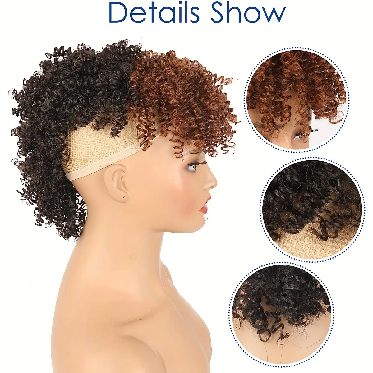 Chic Afro Curly Mohawk Wig with Brown Bangs - Transformative Clip-In Ponytails for Women - High Puff Afro Bun Style - Lustrous S