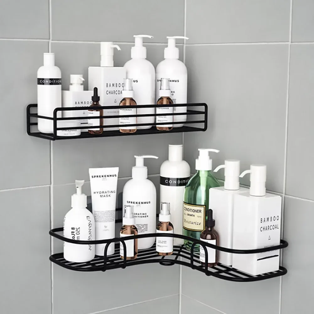 Bathroom Shelf Bathroom Accessories Shampoo Storage Shelf Cosmetic Holder No Punch Metal Shelf Condiment Organizer Corner Shelf