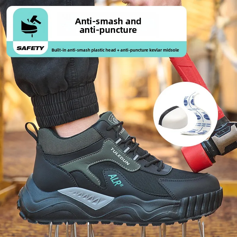 Spring New Plastic Toe Low Top Safety Shoes Ultra Light EVA Soft Sole Breathable Comfort Security Gate Friendly Work Footwear