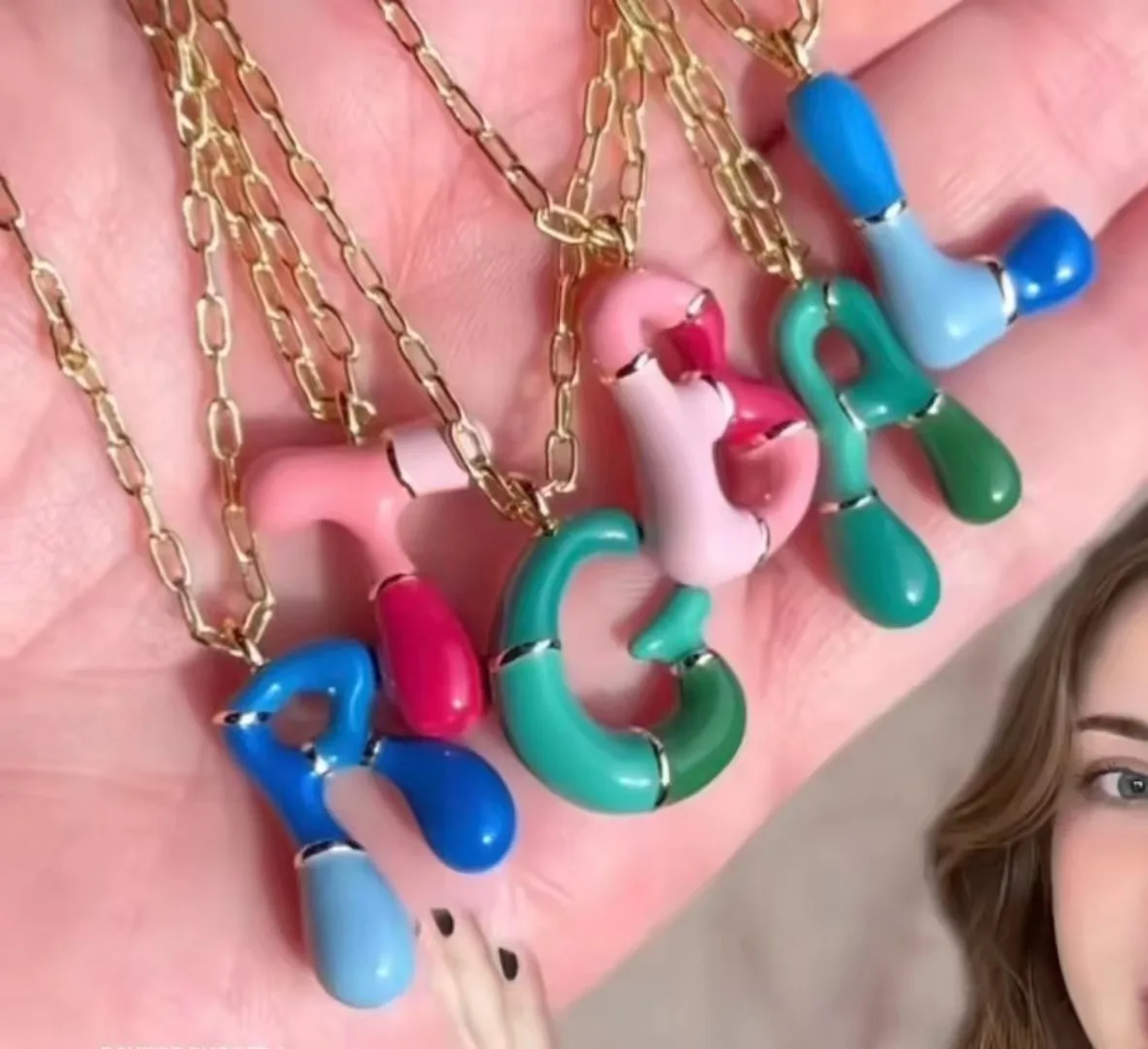 26pcs, Colorful Enamel Bubble Letter Pendant Necklaces for Women Gold Color Chain Initial Name Choker Necklace Custom Jewelry