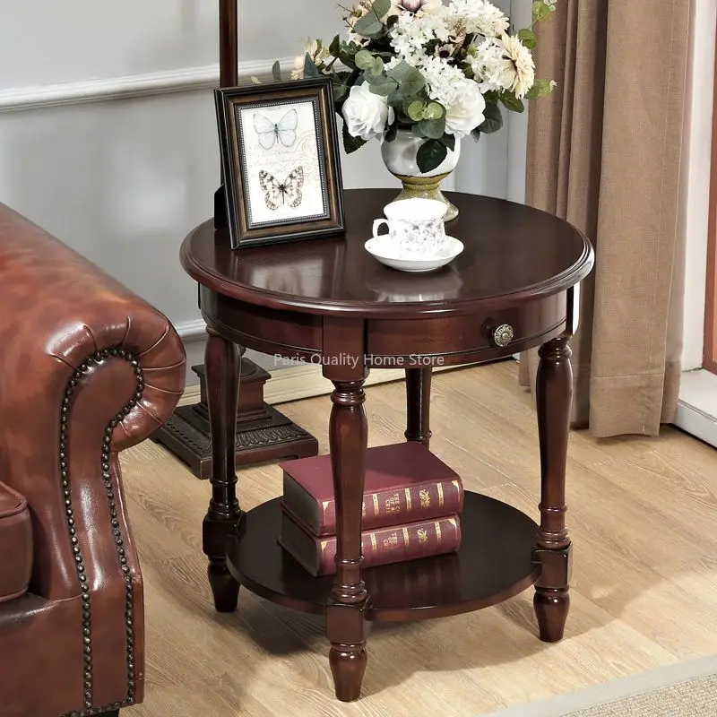 American Small Coffee Table Wooden Side Sofa Side Cabinet Small Round Table Living Room Telephone Casual Coffee Table