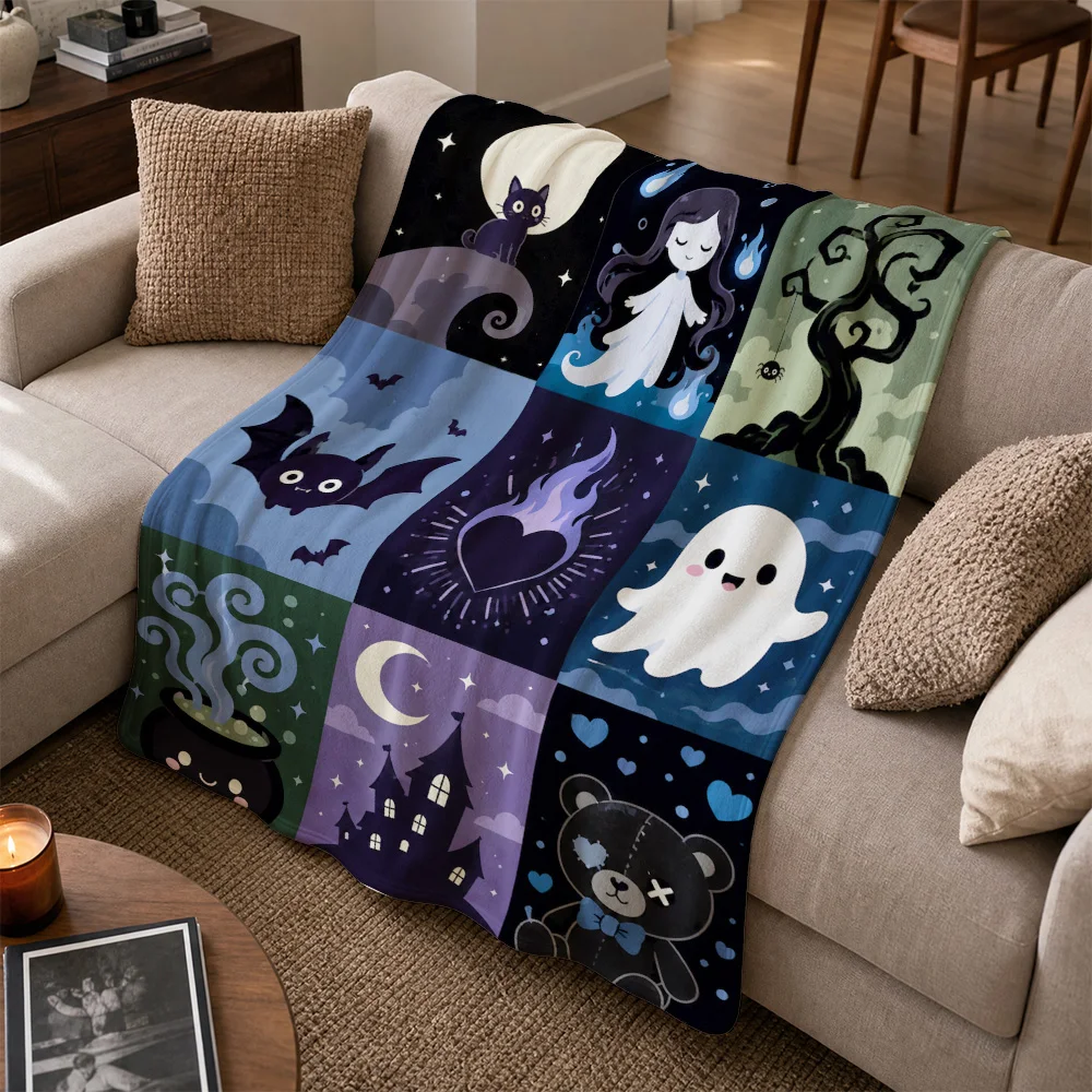 Ultimate Spooky Halloween Throw Blanket for Sofa Couch Cute Gothic Fleece Nap Throw Fall Autumn Party Decor Scary Witch Ghost