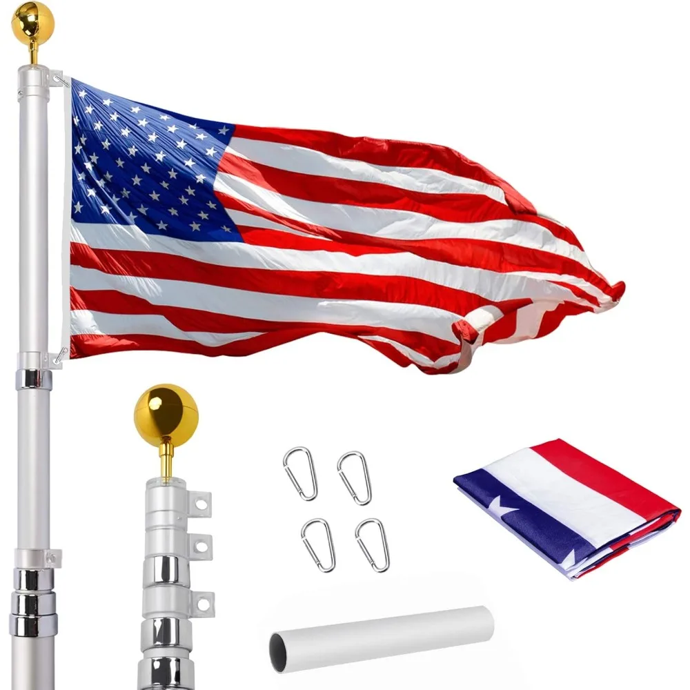 

20FT Telescoping Flag Pole Kit, Heavy Duty in Ground Telescopic Flag Poles with 3x5 American Flag