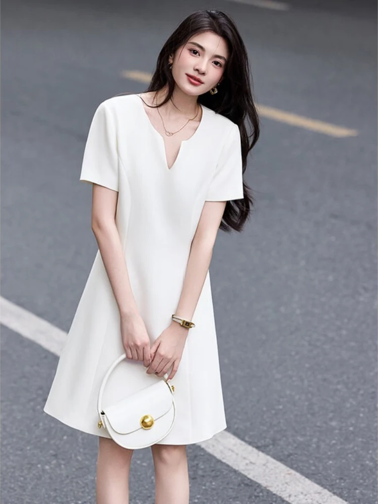 

SENTUBILA White Midi Short Summer Women‘s Evening Dresses 2025 V-neck A-line Slim Ladies Dress Summer 2025 Woman Dress 152LK2334