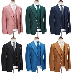 Cenne Des Graoom-Conjunto de 3 piezas para hombre, traje ajustado con botones dorados, chaqueta sólida, chaleco, pantalones, vestido elegante de boda, Formal e informal, 999