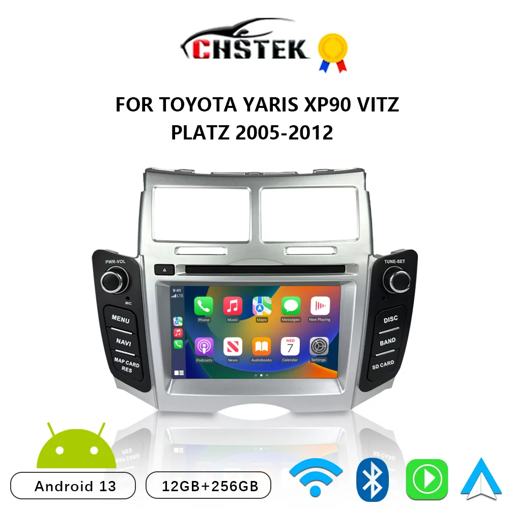 CHSTEK Car Radio Android Auto Carplay For Toyota Yaris XP90 Vitz Platz 2005-2012 Multimedia 12+256G Bluetooth Navigation WIFI 4G