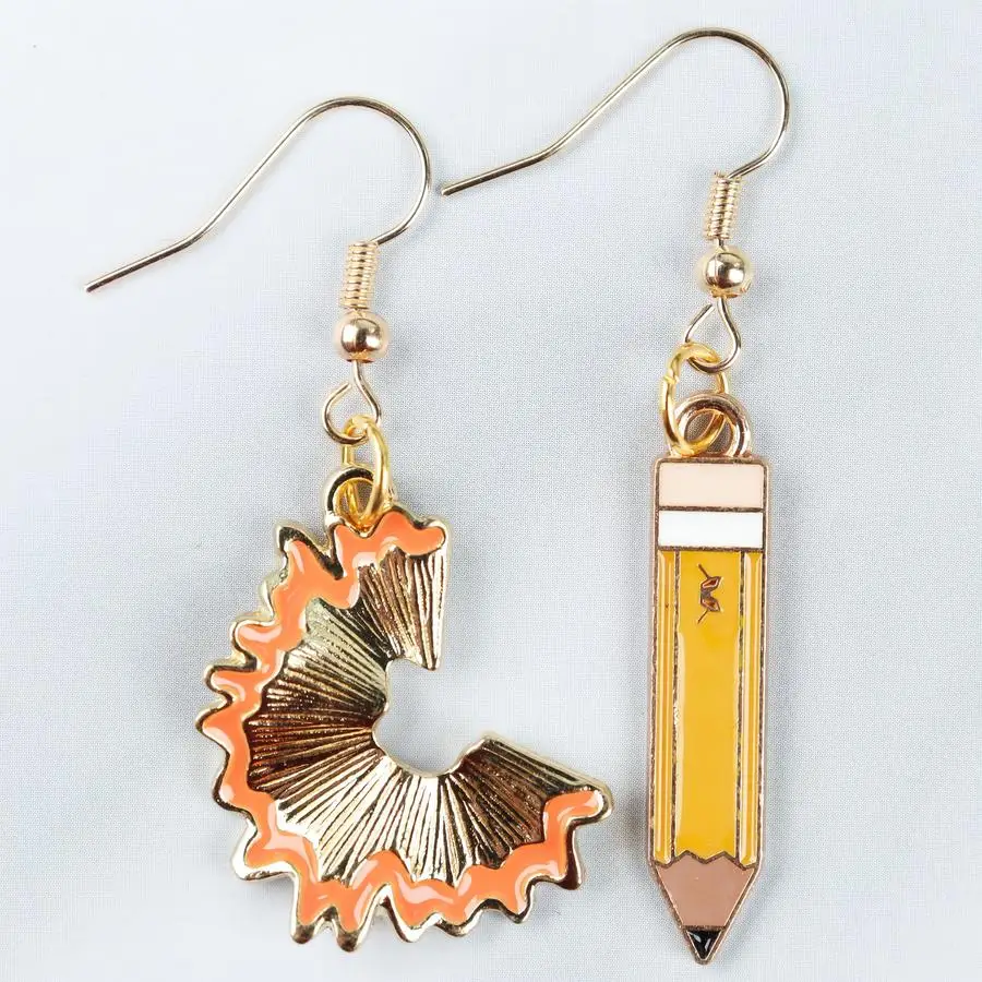 1/5/10/20/50/100pcs Pair Fashion Textured Cartoon Drop Earrings - Women'S Preppy/Men'S Pencil And Pencil Shavings Design - Non-M