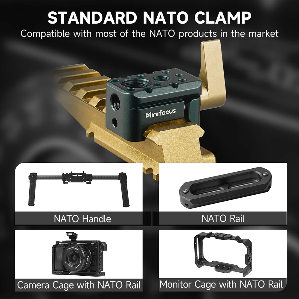 NATO Clamp Quick Release NATO Rail Clamp w 1/4 3/8 Threaded Hole for ARRI Locating Pin Video Light Microphone Monitor Magic Arm