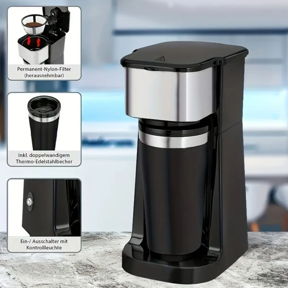 1pc 420ml Home Coffee Machine, Automatic Coffee Brewing, Coffee Brewer Milk Tea Machine with Stainless Steel Cup,Reusable Filter