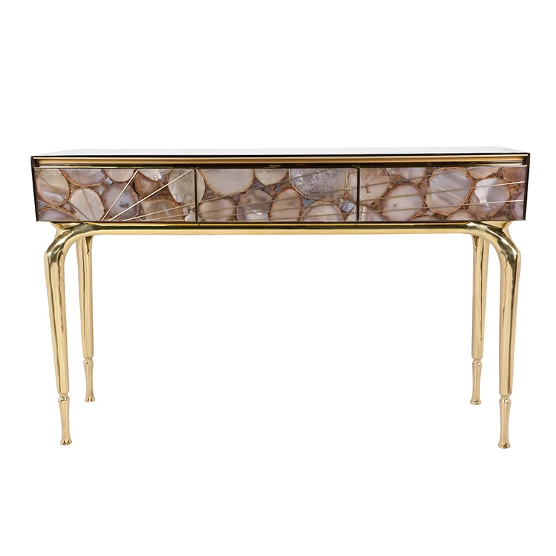 natural agate entrance table luxury storage table modern solid casting stainless steel custom table