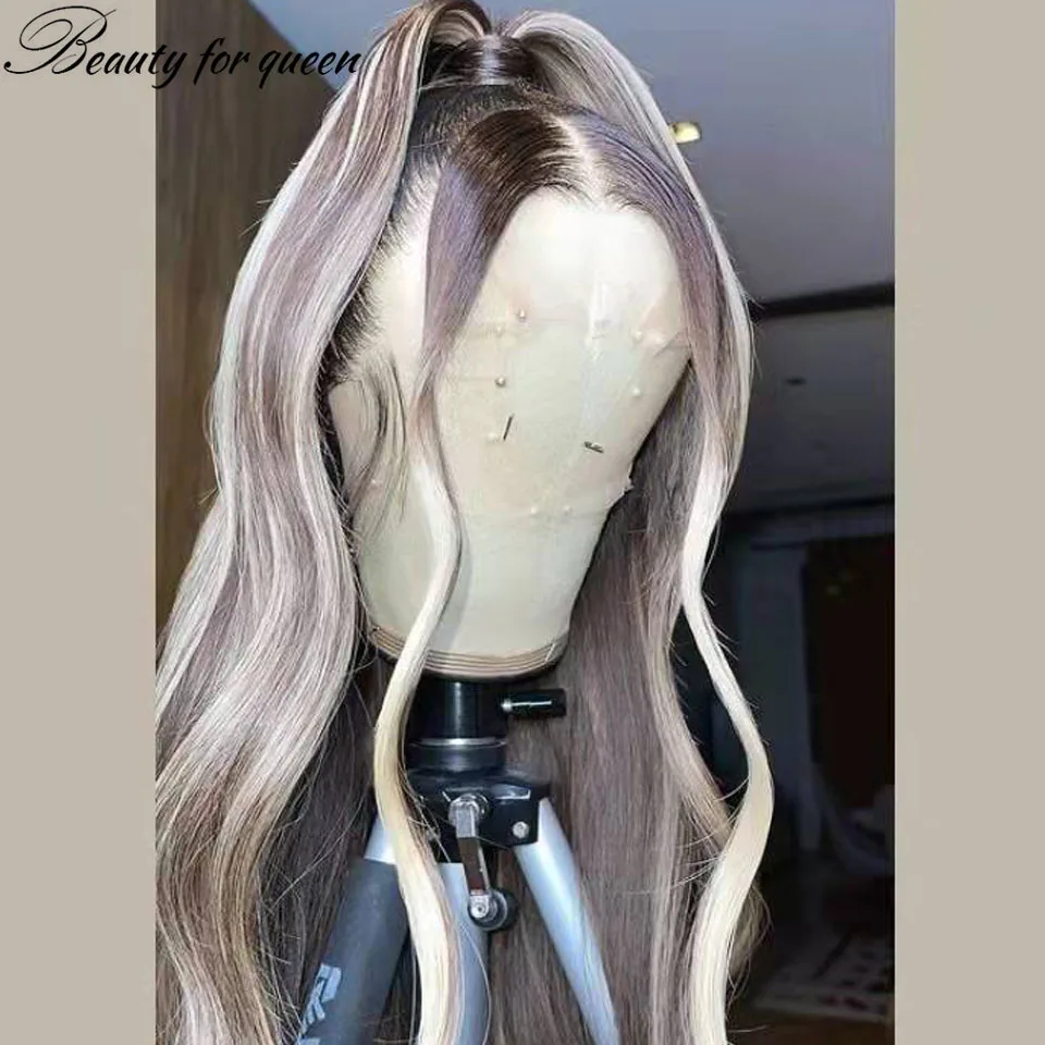 Silver Brown 13x4 Transparent Lace Front Wig 100%Human Hair Quality 180%Density Having A Wig Gives You The Courage To Start Over