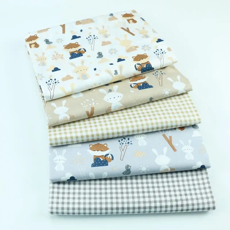 Cartoon Squirrel Rabbit Grid Print Cotton Fabric For Sewing Craft Cloth Quilting Baby Dress Tecido Diy Patchwork Handmade Tissu