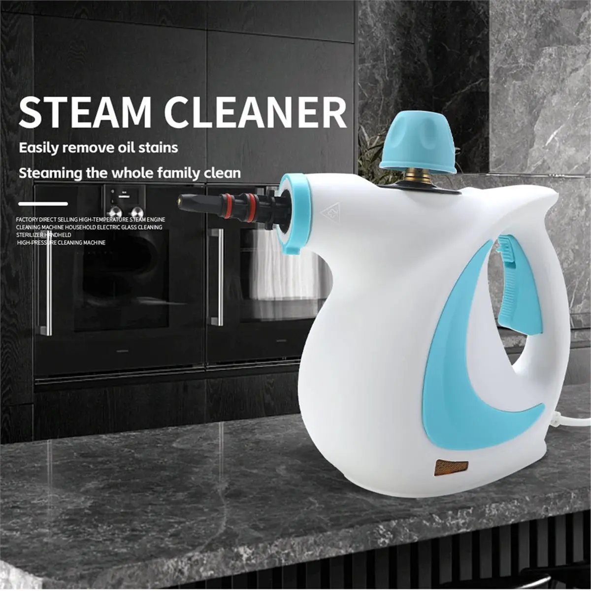 Handheld Steam Cleaner, 250ml Pressurised Multi-Purpose with Accessories, Chemical Free for Home Use,Floor, Tile EU Plug
