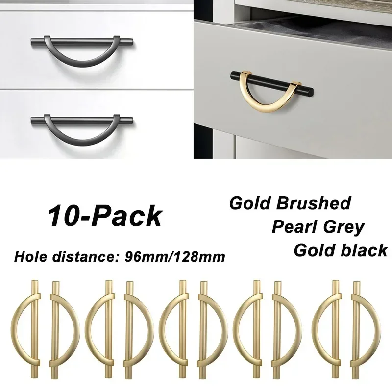 10-Pack Cabinet Pulls 96/128mm Hole Centers Kitchen Handles Free Screws Hardware for Cupboard Handles Drawer Pulls