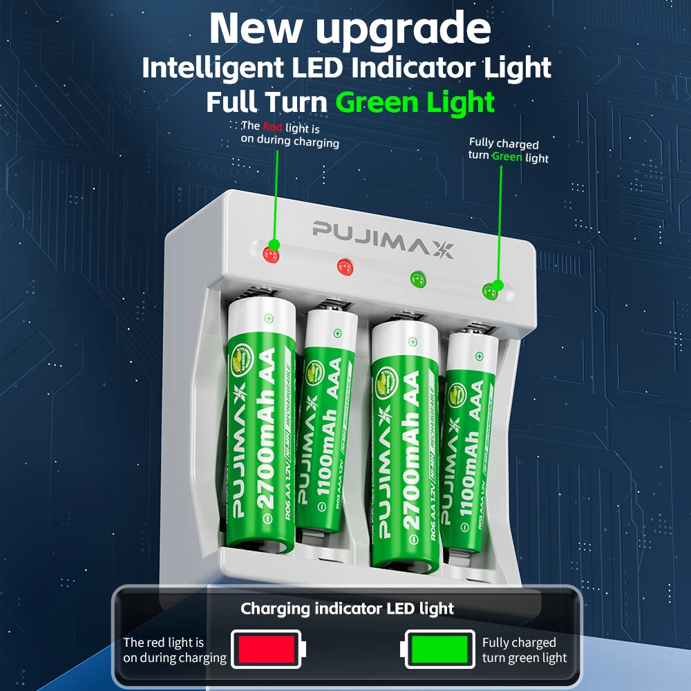 PUJIMAX  AA/AAA Battery 1.2V Rechargeable Batteries 2700mAh 1100mAh NI-HM Battery for Remote Control Mouse Computers Toy Clocks