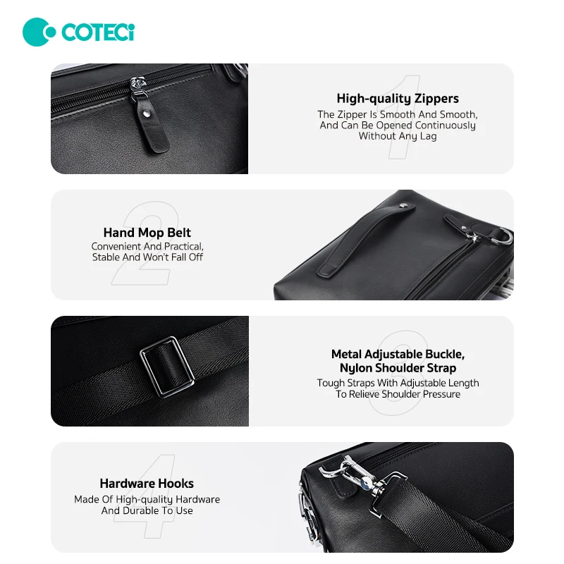 COTECi Top layer cowhide combination lock fingerprint lock anti-theft business large capacity hand bag shoulder messenger bag