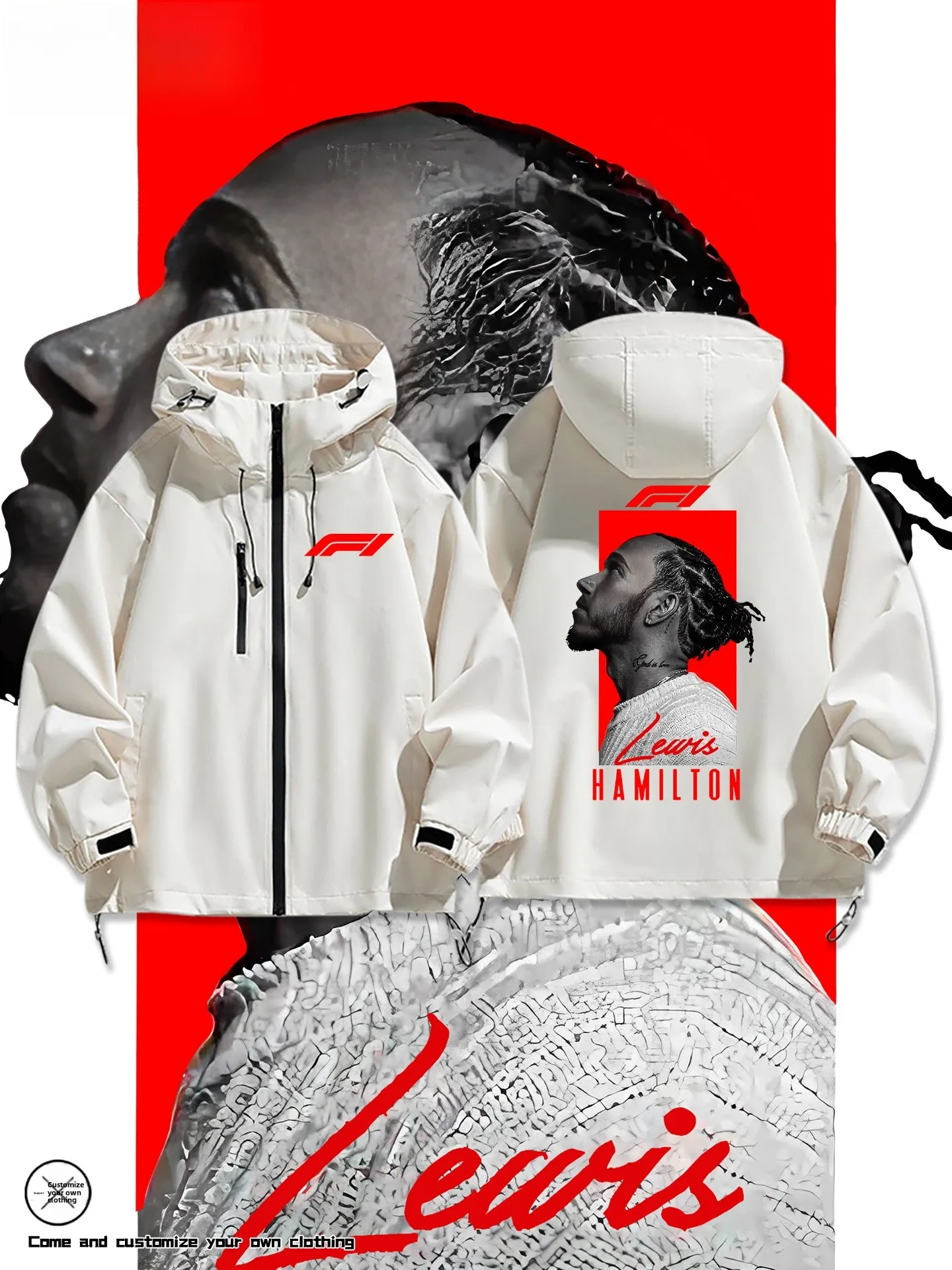 

Lewis Hlton F Memorial Men's Spring Autumn Jaet Outerwear Windproof Casual Sle Polyester Nylon Cosite Fiber