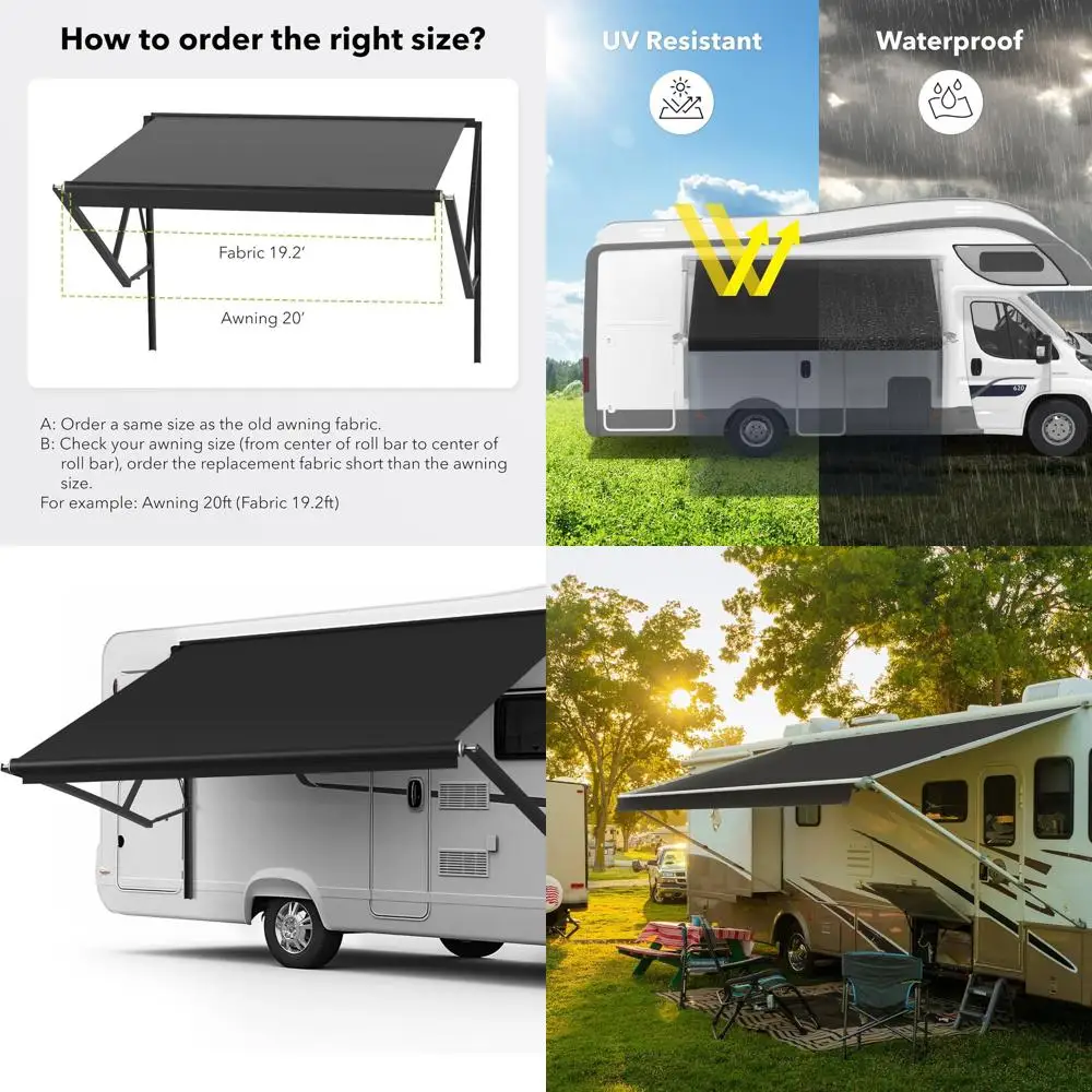 

Замена ткани для навеса для автофургона, длина ткани 17 футов 2 дюйма для тентов 18 футов, прочный винил, устойчивый к атмосферным воздействиям, универсальный наружный навес