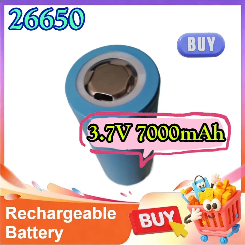 

New 26650 3.7V 7000mAh High Capacity Rechargeable Li-ion Battery for High Power Flashlights