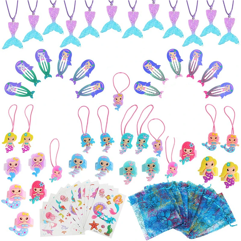 

Mermaid Birthday Party Favors Supplies Kids Mermaid Necklace Bracelet Ring Sticker Bag Baby Shower Wedding Christmas Gifts Girls