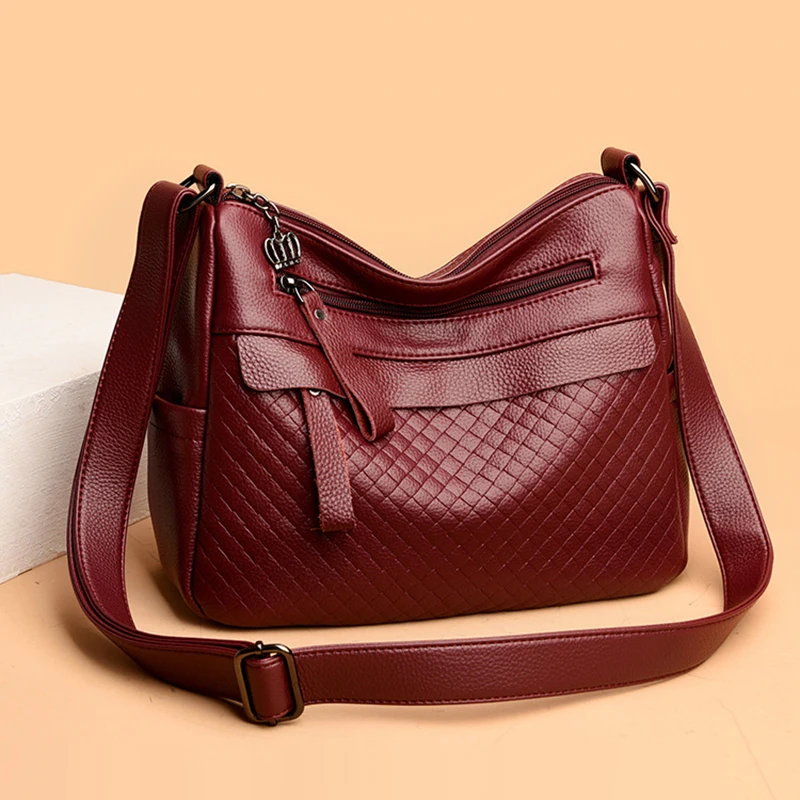 Rhombus Leather Shoulder Bag For Women Luxury Designer Female Daily Plaid Messenger Bag High Quakity Handbag Bolsas De Muje