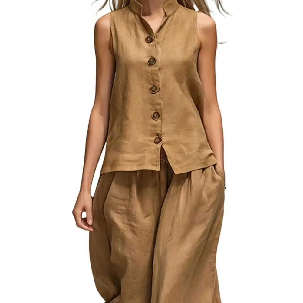 

Button Vest Oversized Wide Leg Pants Sets Travel Outfit Women Sleeveless 2 Piece Sets, Down Tank Top Wide Leg Pants Matching Set