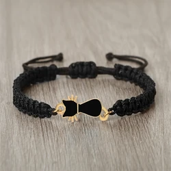 Lucky Red Black Rope Bracelets Handmade Woven Adjustable Wristband Fashion Cute Enamel Cats Pendant Jewelry Gifts for Men Women
