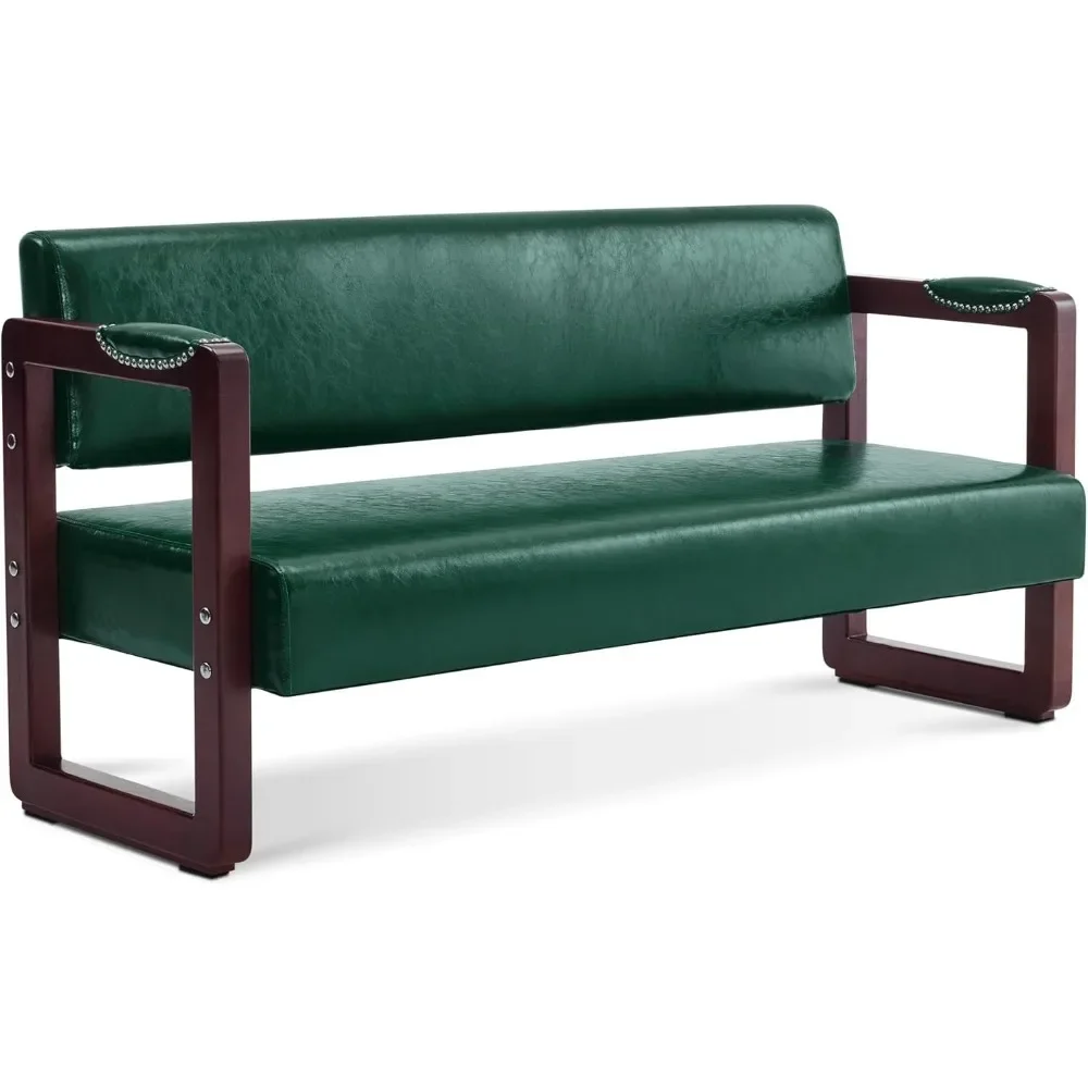 

Waiting Room Chairs, Bench with Backrest, Modern Style Leather Bench with Rivets, Faux Leather Armed Bench