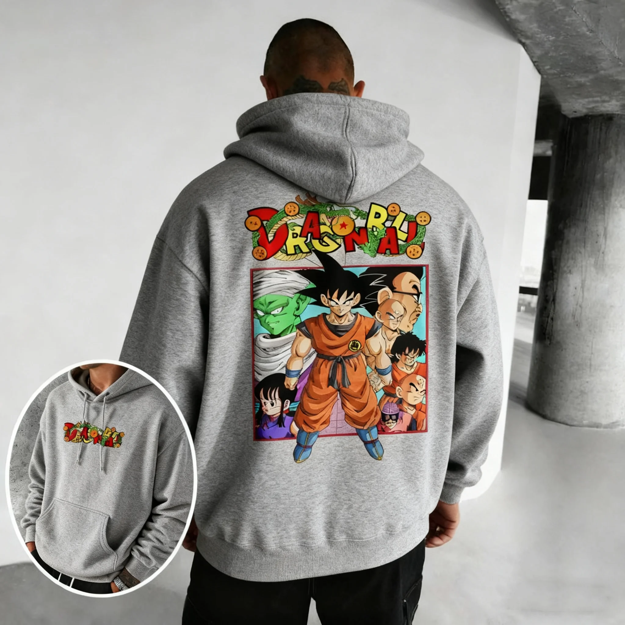 เสื้อฮู้ดพิมพ์ลายอนิเมะดราก้อนบอลซูเปอร์ไซย่าสไตล์เรโทรใหม่ ดีไซน์หลวมแบบปรับแต่งได้สำหรับผู้ชายและผู้หญิง