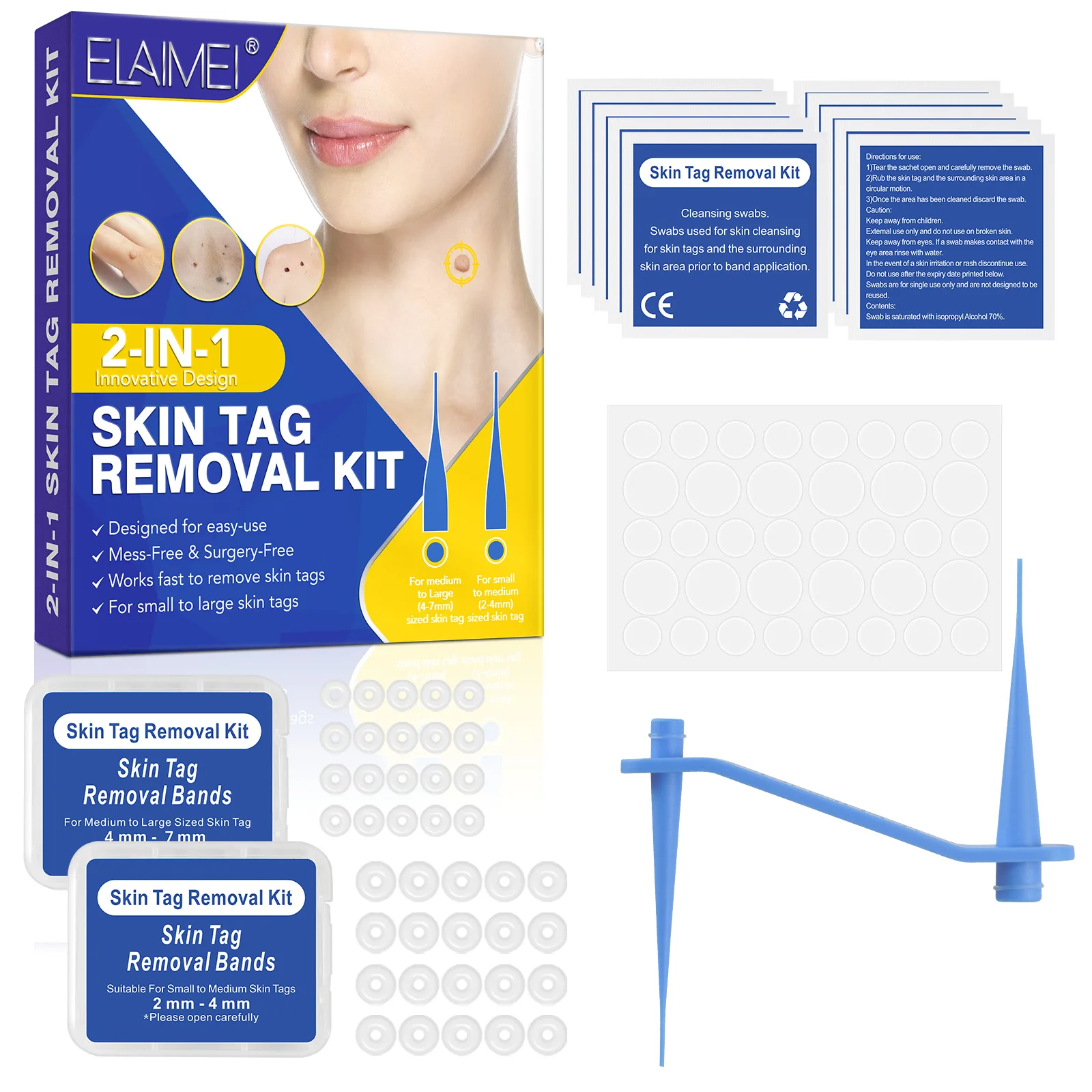 

Skin Tag Removal Kit For Small to Large Skin Tags 2-7mm for Home Use, Safe and Effective Skin Remover Bands With Cleansing Swabs