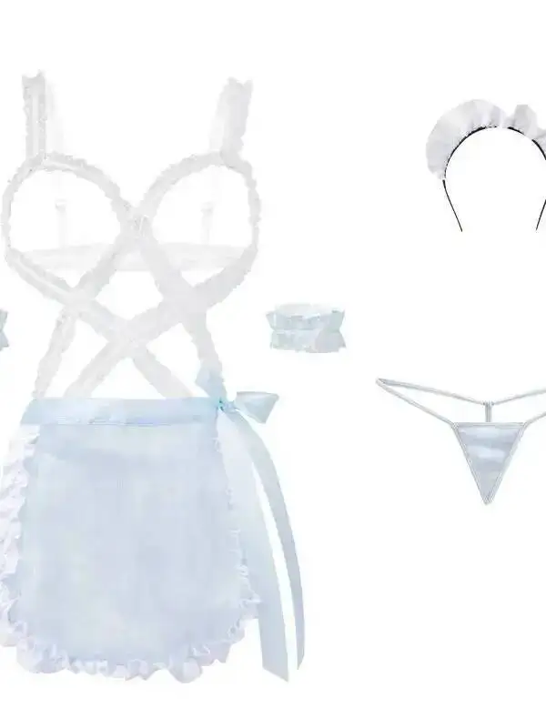 Sexy Women's Sexy Hollow Out Beautiful Back Lace-up Strap Dress Sweet Cute Maid Mini Transparent Dress Home Wear Charming GHGD