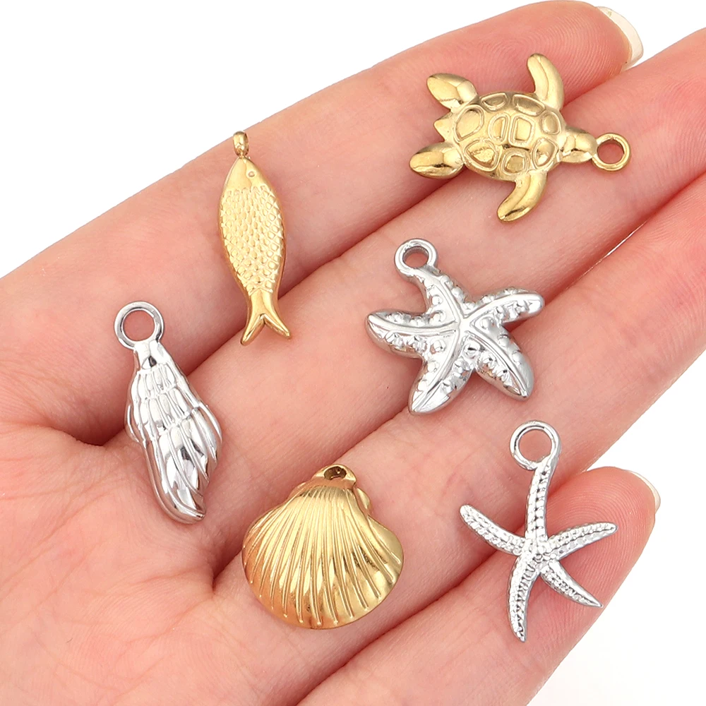 

2pcs Stainless Steel Starfish Shell Charms Marine Life Animal Charms For Making Earrings Necklace Bracelet Jewelry Accessories
