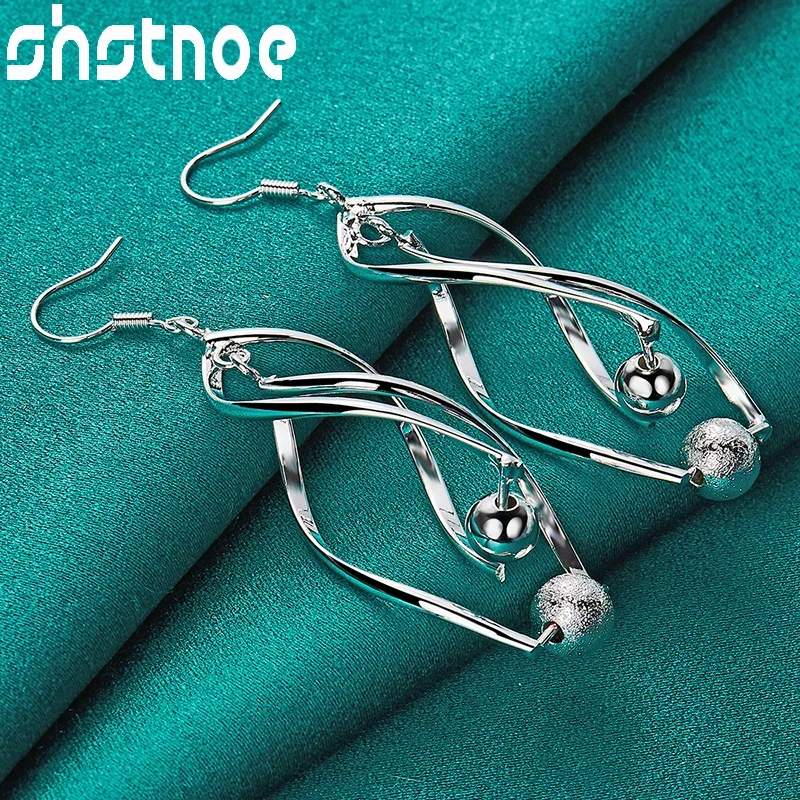 

SHSTONE 925 Sterling Silver Earring Spiral Frosted Beads Drop Earrings For Women Fashion Party Wedding New Jewelry Gifts