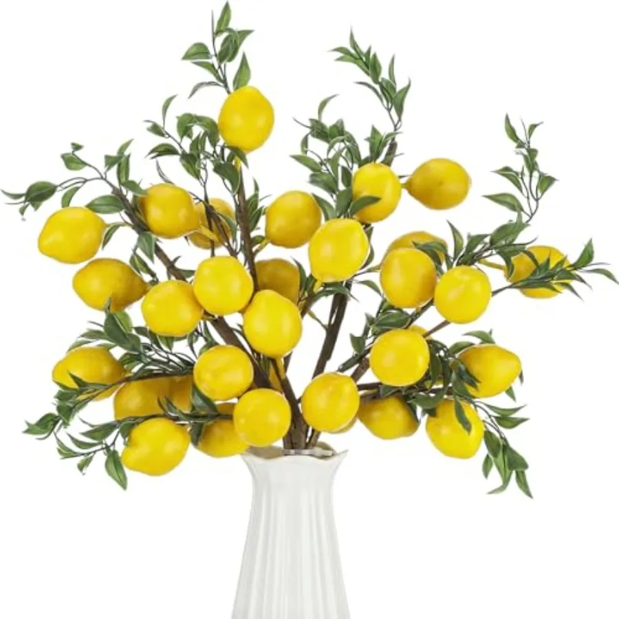 

Искусственные лимонные ветки (5 шт.) для декора, ярко-желтые, с 5 головками, имитация лайма, с ножками, для украшения