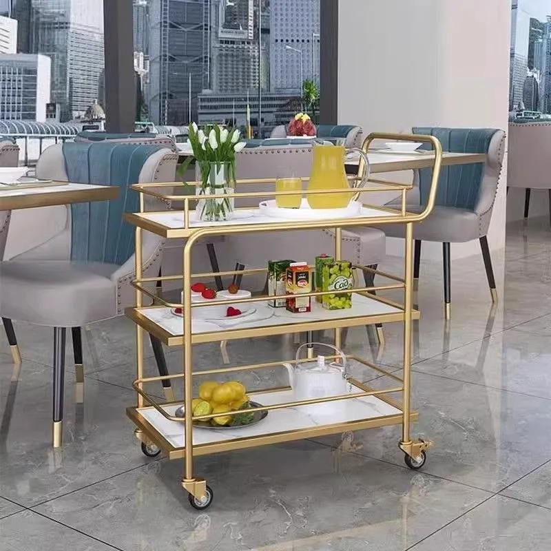 Nordic mobile trolley, high-end storage car, hotel wine cart, golden multi-layer wrought iron dining car, restaurant food truck