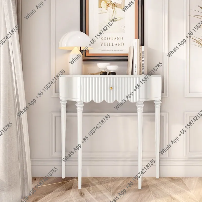 

Light luxury entrance table simple bedroom French black milk white semi-round solid wood home retro small decorative cabinet