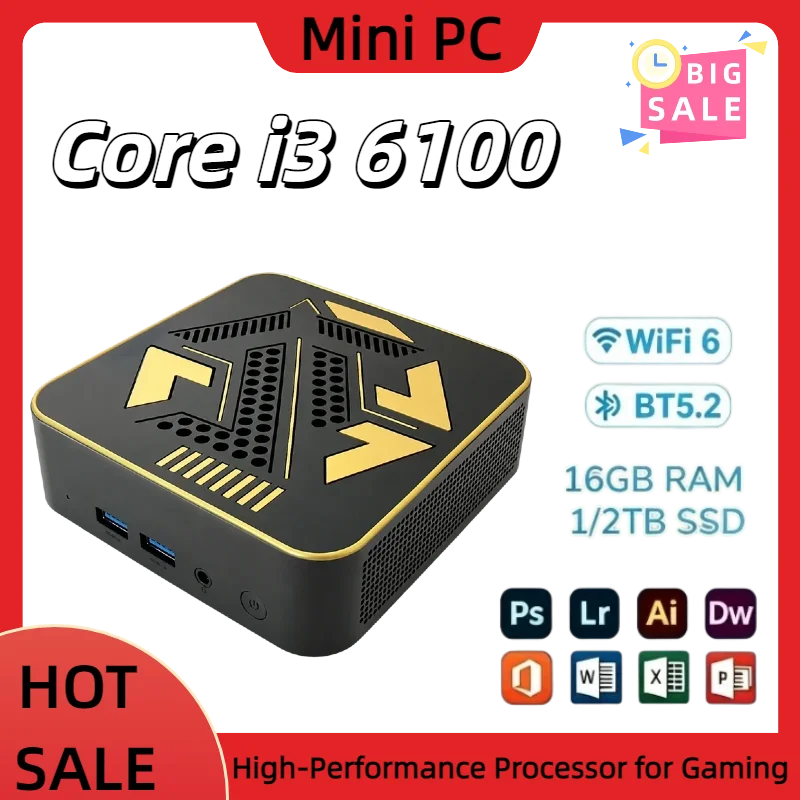 Powerful Intel Core i3-6100 Mini Gaming System, 16GB RAM 1TB 2TB SSD, WiFi6/BT5.2 M.2 NVMe Small Form-Factor PC, Ultra.