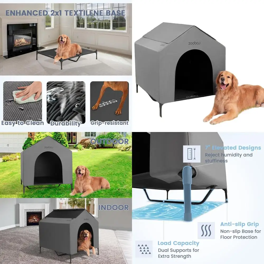 

Large Breed Outdoor Dog House with Weather-Resistant 600D PVC Canopy and Elevated Breathable Bed