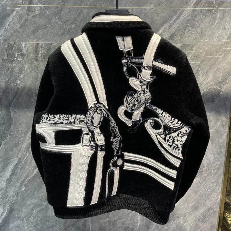 HKSH Autumn Winter New Women Men Faux Fur Coat Color Block Patchwork Turn-Down Collar Zipper Luxury High-End Warm Jacket HK18486