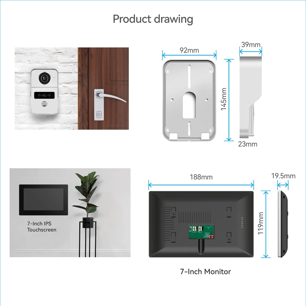 HD 1080P 2-Draht 7/10 Zoll Touch-Monitor WLAN-Gegensprechanlage Video-Türklingel-System für Zuhause Tuya Smart Life APP – Detail 5